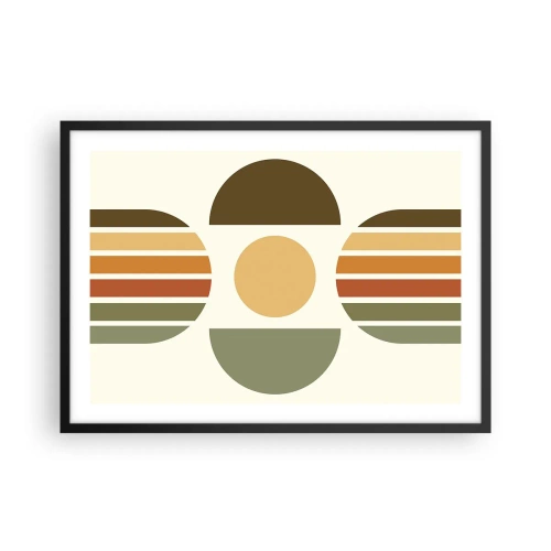 Poster in einem schwarzem Rahmen - Geometrische Komposition mit Halbkreisen und Streifen in Erdtönen - 70x50cm - In Erdtönen - Moderne Wanddekoration für Wohnzimmer und Schlafzimmer ARTTOR