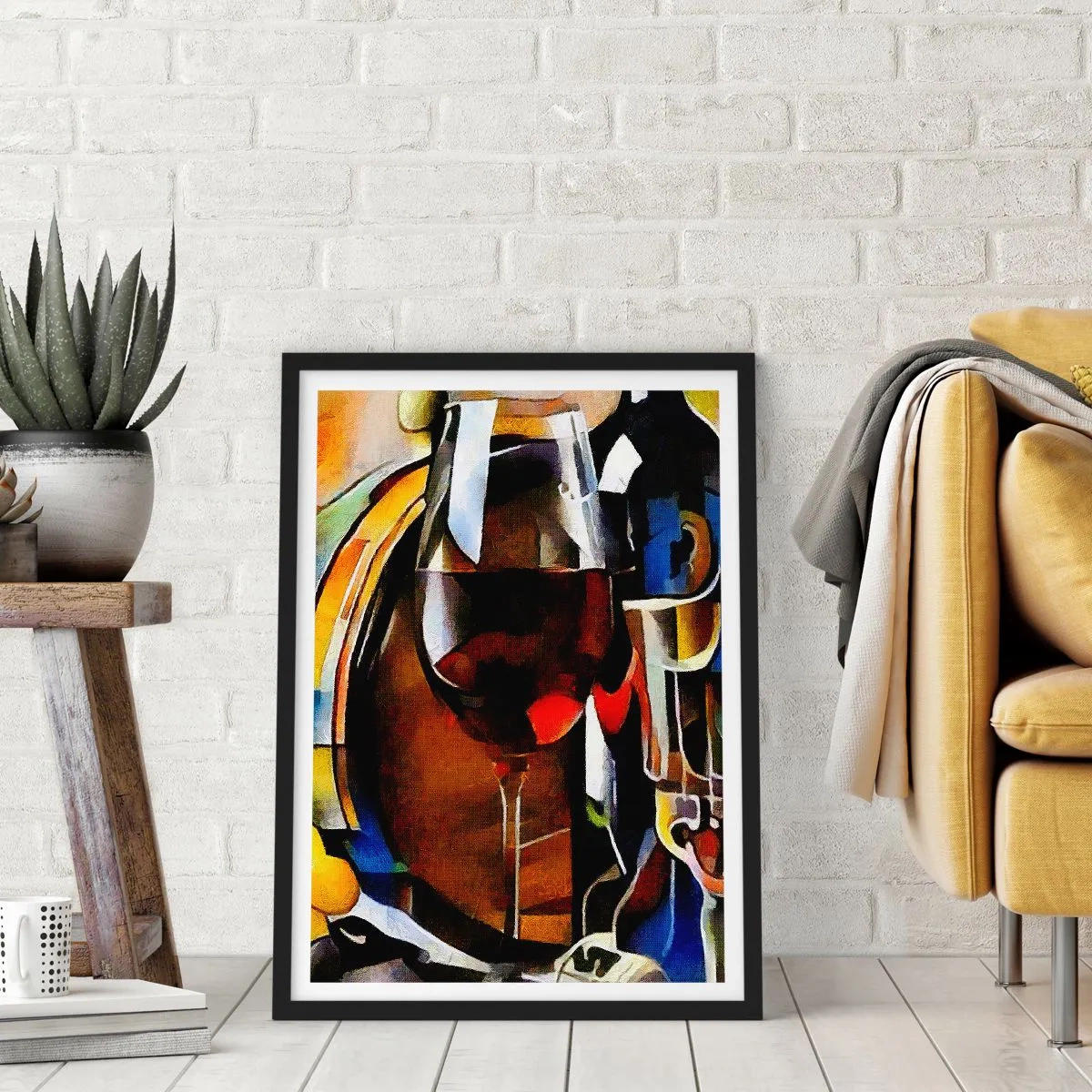 Poster in einem schwarzem Rahmen - Ein kunstvoll präsentiertes Glas Rotwein - 50x70cm - Und die Welt nimmt Farben an - Moderne Wanddekoration für Wohnzimmer und Schlafzimmer ARTTOR