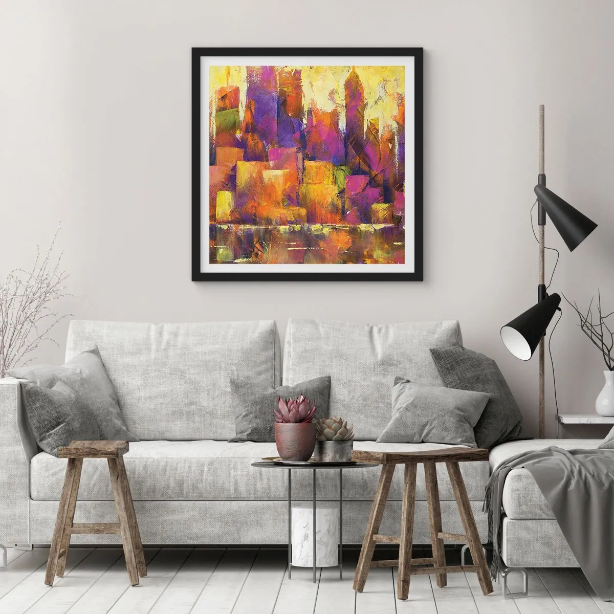 Poster in einem schwarzem Rahmen - Metropolitische Komposition - 60x60 cm