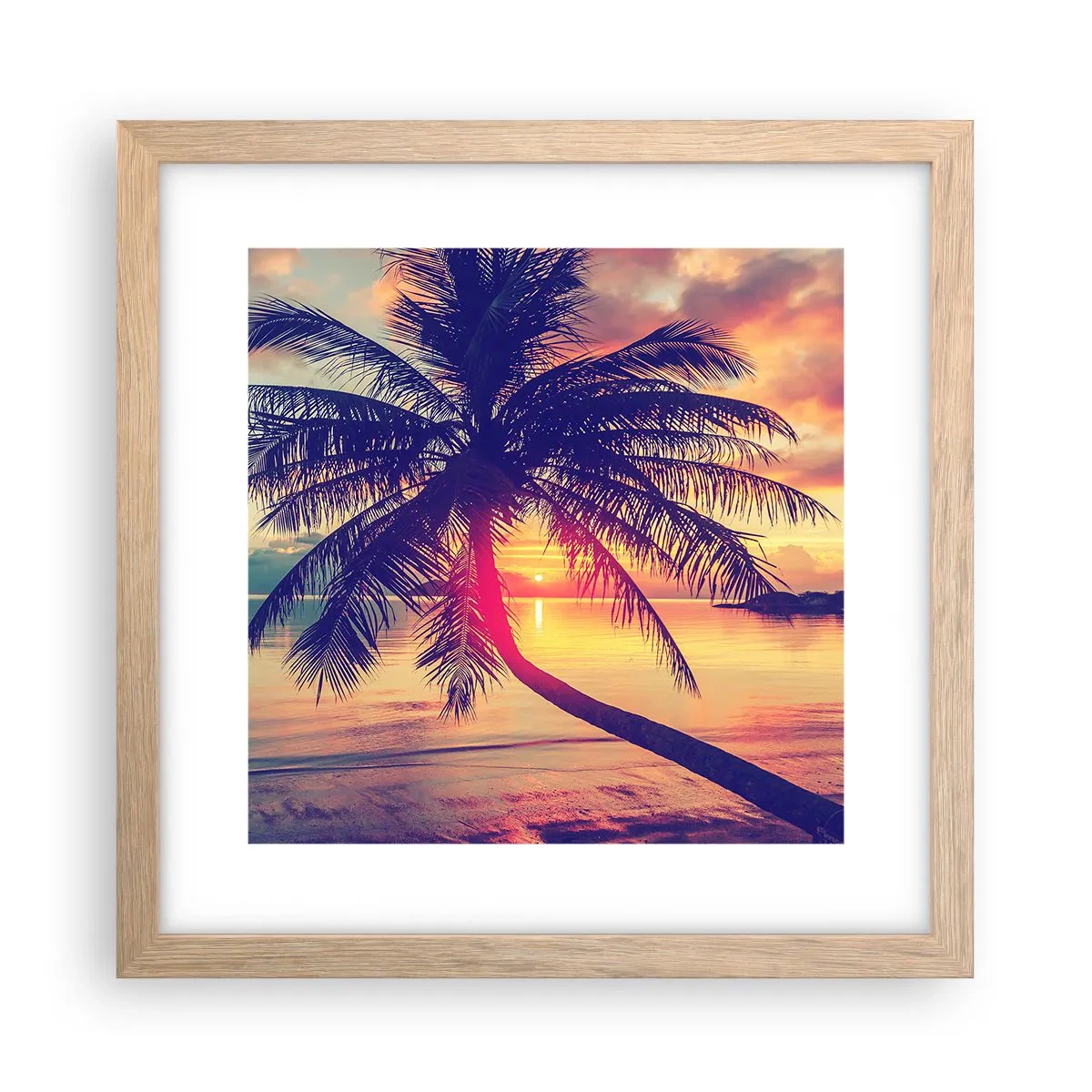 Poster in einem Rahmen aus heller Eiche - Abend unter Palmen - 30x30 cm