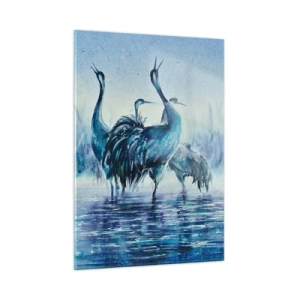 Glasbild - Bild auf glas - Vögel waten im blauen Wasser - 50x70cm - Morgentliches Treffen - Moderne Wanddekoration für Wohnzimmer und Schlafzimmer ARTTOR