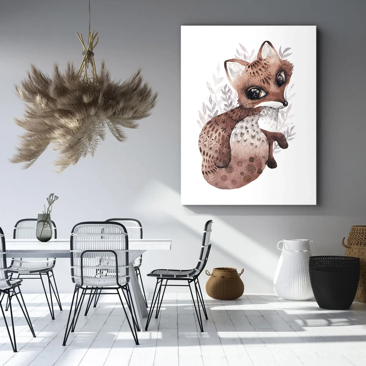 Bild auf Leinwand - Leinwandbild - Ein süßer Aquarellfuchs auf hellem Hintergrund - 50x70cm - Einfach lieben - Moderne Wanddekoration für Wohnzimmer und Schlafzimmer ARTTOR
