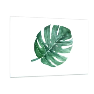 Glasbild - Bild auf glas - Grünes Monstera-Blatt auf weißem Hintergrund - 120x80cm - Grünes Konzept - Moderne Wanddekoration für Wohnzimmer und Schlafzimmer ARTTOR
