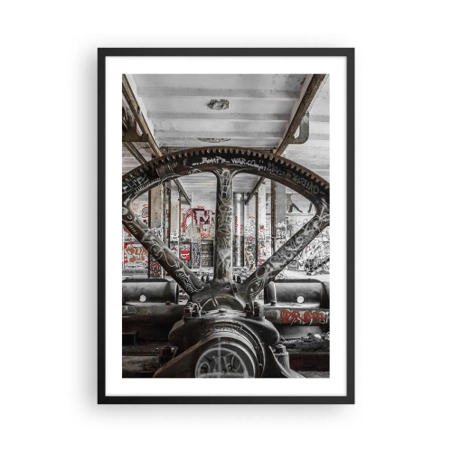Poster in einem schwarzem Rahmen - Industrielle Graffiti-Maschine in einer verlassenen Fabrik - 50x70cm - Das geheime Leben der Fabrik - Moderne Wanddekoration für Wohnzimmer und Schlafzimmer ARTTOR