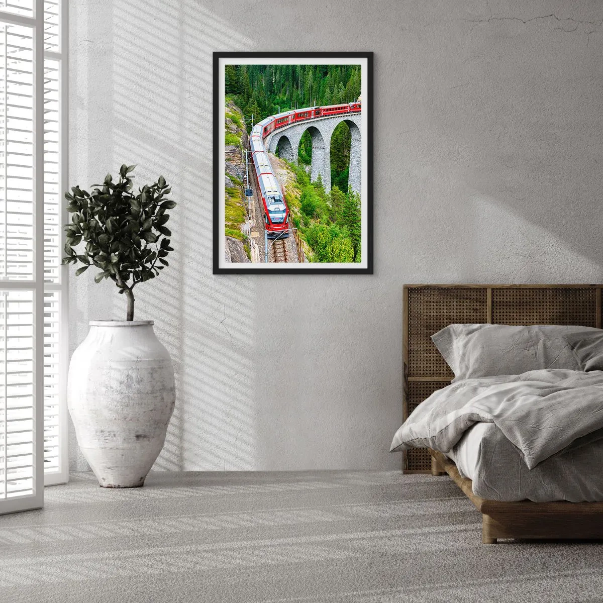 Poster in einem schwarzem Rahmen - Eisenbahn für Bergblick - 30x40 cm