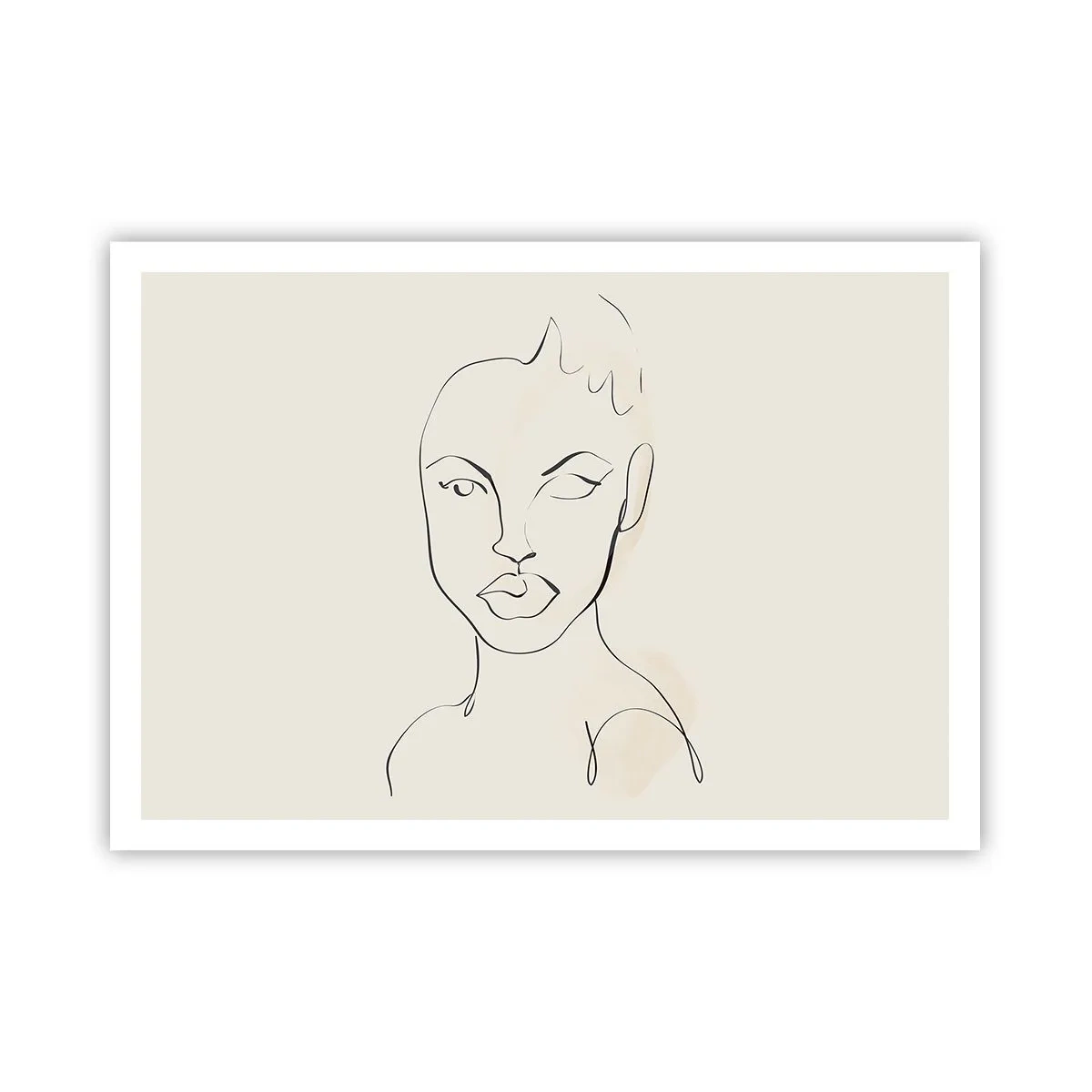 Poster - Minimalistische Skizze eines Frauengesichts - 100x70cm - Umriss der Sinnlichkeit - Moderne Wanddekoration für Wohnzimmer und Schlafzimmer ARTTOR