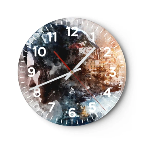 Wanduhr - Glasuhr - Eine Geschichte über ein Mädchen mit einer Stadt im Hintergrund - 40x40 cm