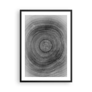 Poster in einem schwarzem Rahmen - Schwarz-Weiß-Grafik, die einen Querschnitt eines Baumstamms zeigt - 50x70cm - Zeichen der Zeit - Moderne Wanddekoration für Wohnzimmer und Schlafzimmer ARTTOR
