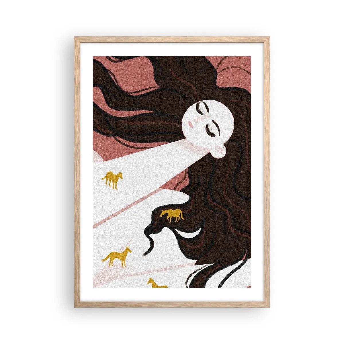 Poster in einem Rahmen aus heller Eiche - Traum von einem goldenen Pferd - 50x70 cm