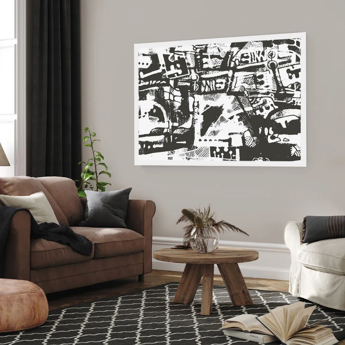 Poster - Abstraktes monochromes Retro-Muster - 100x70cm - Ordnung oder Chaos? - Moderne Wanddekoration für Wohnzimmer und Schlafzimmer ARTTOR