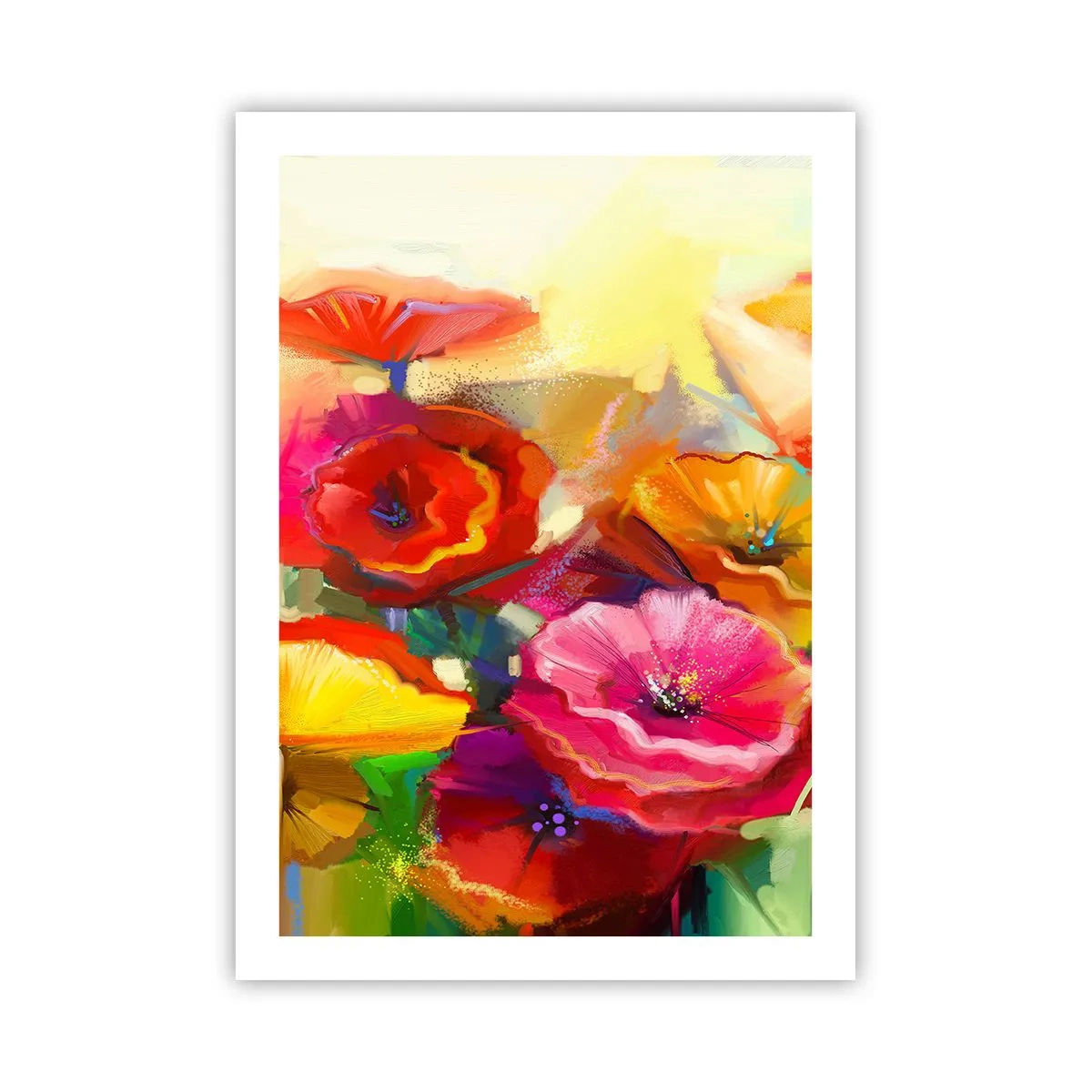 Poster - Bunte Mohnblumen auf abstraktem Hintergrund - 50x70cm - Nicht nur rot - Moderne Wanddekoration für Wohnzimmer und Schlafzimmer ARTTOR