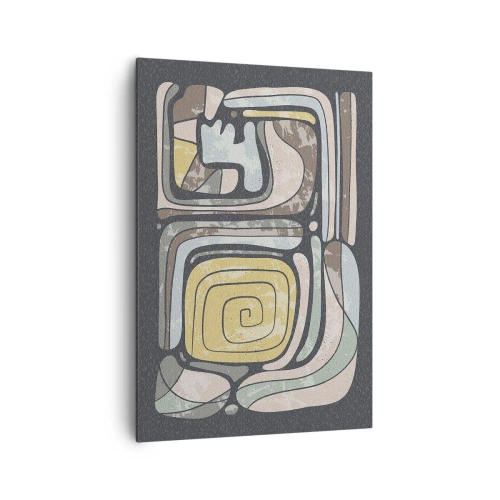 Bild auf Leinwand - Leinwandbild - Präkolumbianische Muster in Pastellfarben auf dunklem Hintergrund - 70x100cm - Abstraktion im präkolumbianischen Geist - Moderne Wanddekoration für Wohnzimmer und Schlafzimmer ARTTOR