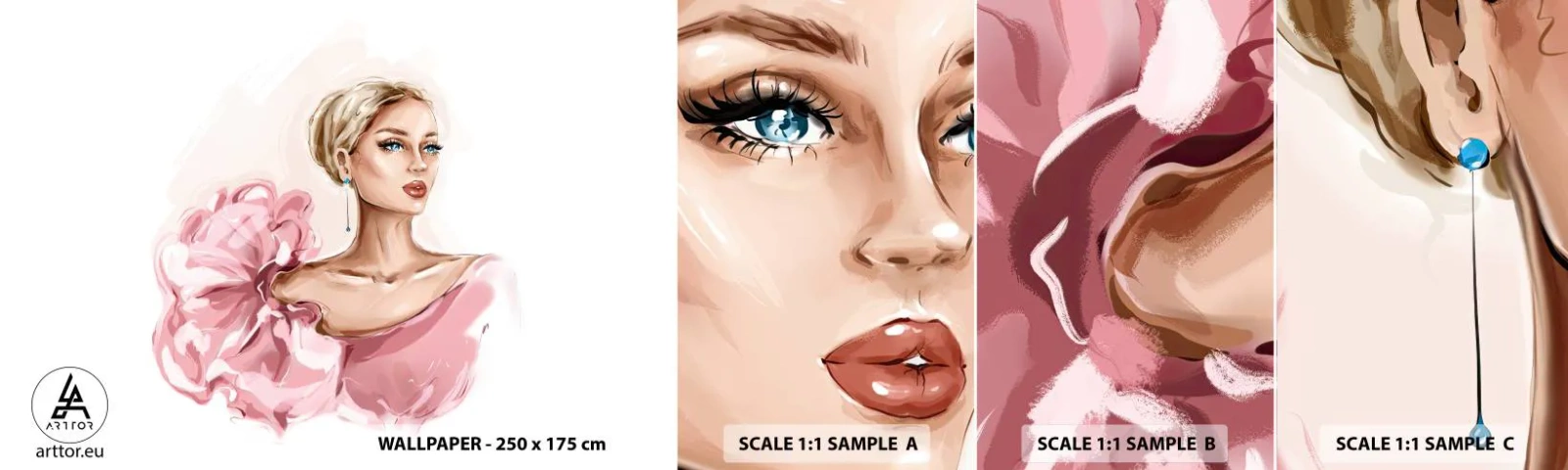 Fototapeten Muster Selbstklebend Deluxe Sticker - Wie gemalt ... - Frau, Mode, Grafik - 100x30 cm