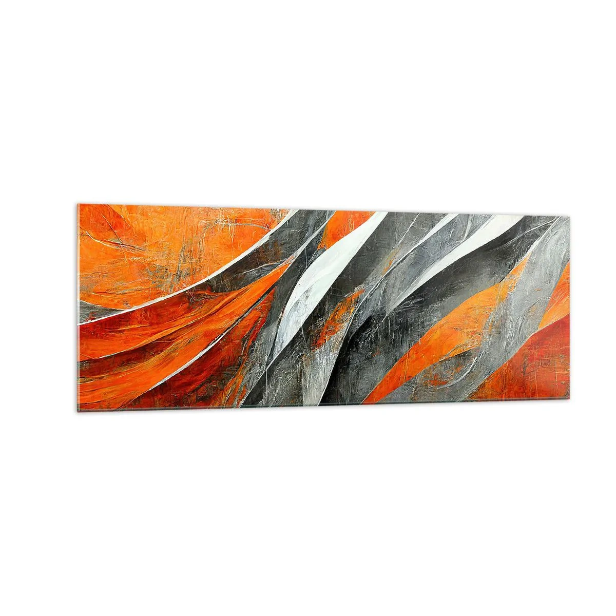 Glasbild - Bild auf glas - Abstrakte Linien in Orange- und Grautönen - 140x50cm - Hitze und Kälte - Moderne Wanddekoration für Wohnzimmer und Schlafzimmer ARTTOR