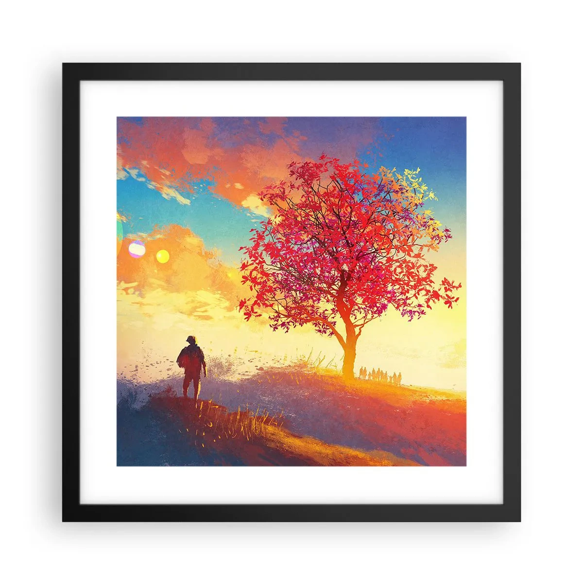 Poster in einem schwarzem Rahmen - Pilger am Ziel - 40x40 cm