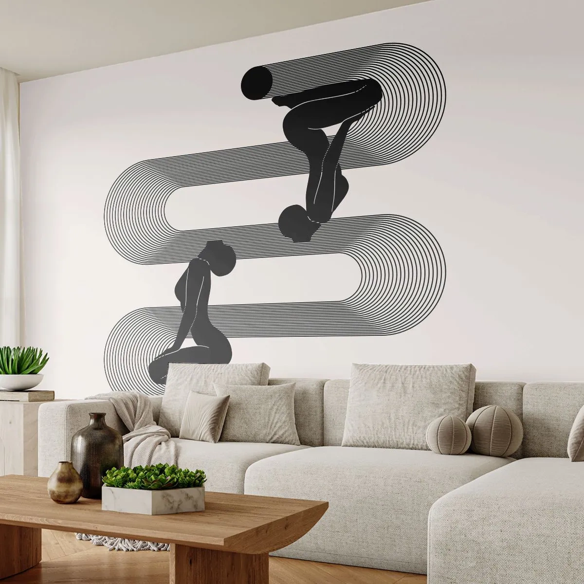 Fototapete Premium Sand - Schwarz-Weiß-Grafik einer weiblichen Silhouette in Symmetrie - 100x70cm - Sinnliche Symmetrie - Moderne Wanddekoration für Wohnzimmer und Schlafzimmer ARTTOR