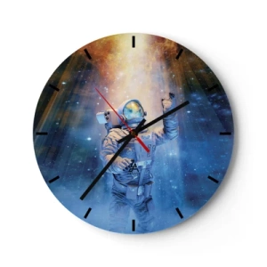 Wanduhr - Glasuhr - Ein Astronaut, der im Sternenlicht durch den Weltraum schwebt - 30x30cm - Endlich am Ende - Moderne Wanddekoration für Wohnzimmer, Küche und Schlafzimmer ARTTOR