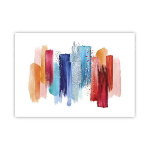 Poster - Bunte Pinselstriche auf weißem Hintergrund - 100x70cm - Auf und ab - Moderne Wanddekoration für Wohnzimmer und Schlafzimmer ARTTOR