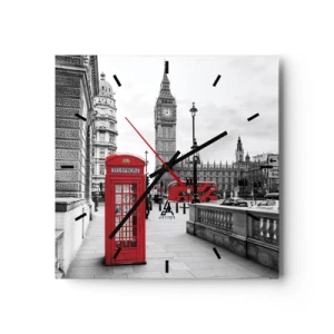 Wanduhr - Glasuhr - Eine rote Telefonzelle mit Big Ben im Hintergrund in London - 30x30cm - London, ohne Zweifel - Moderne Wanddekoration für Wohnzimmer und Schlafzimmer ARTTOR