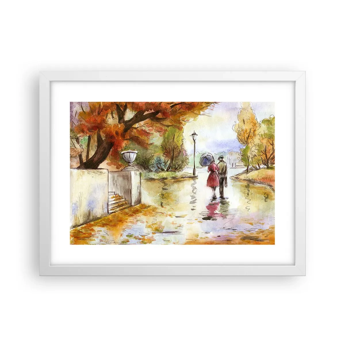 Poster in einem weißen Rahmen - Romantischer Herbst im Park - 40x30 cm