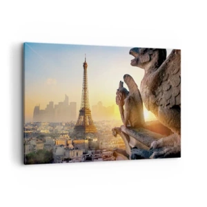 Bild auf Leinwand - Leinwandbild - Blick auf den Eiffelturm mit Wasserspeiern im Hintergrund - 120x80cm - Vieles hat sich geändert ... - Moderne Wanddekoration für Wohnzimmer und Schlafzimmer ARTTOR