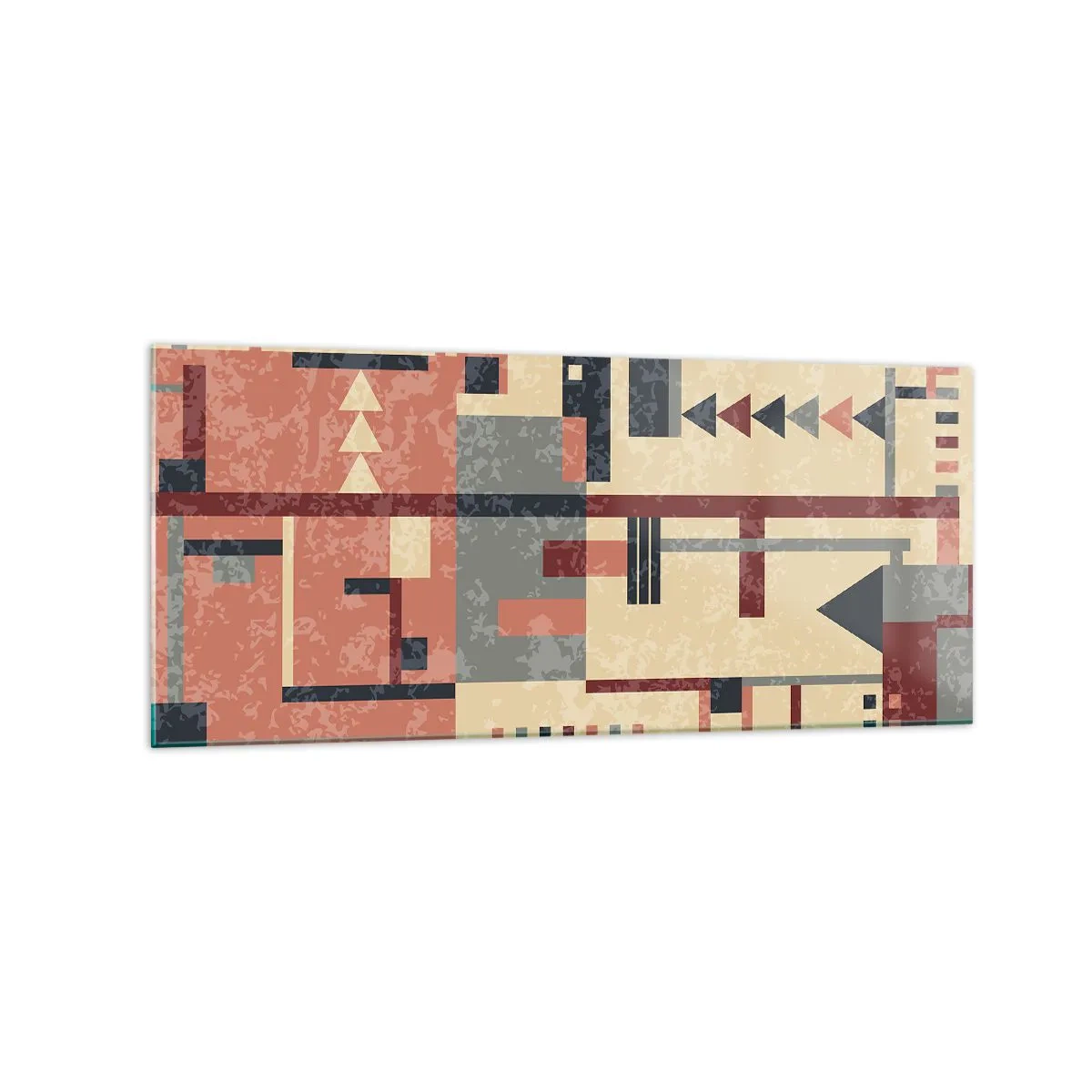 Glasbild - Bild auf glas - Geometrisches Muster in Pastelltönen von Beige, Rot und Grau - 120x50cm - Eine Kombination aus Vertikalen und Ebenen - Moderne Wanddekoration für Wohnzimmer und Schlafzimmer ARTTOR