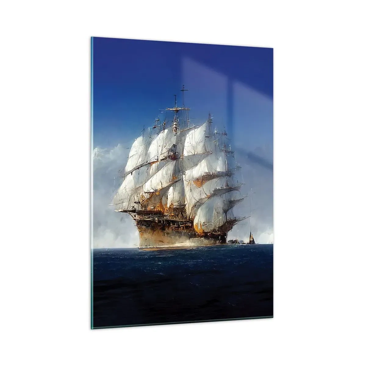 Glasbild - Bild auf glas - Ein Segelschiff auf hoher See inmitten von Seenebel - 50x70cm - Der große Ruhm! - Moderne Wanddekoration für Wohnzimmer und Schlafzimmer ARTTOR