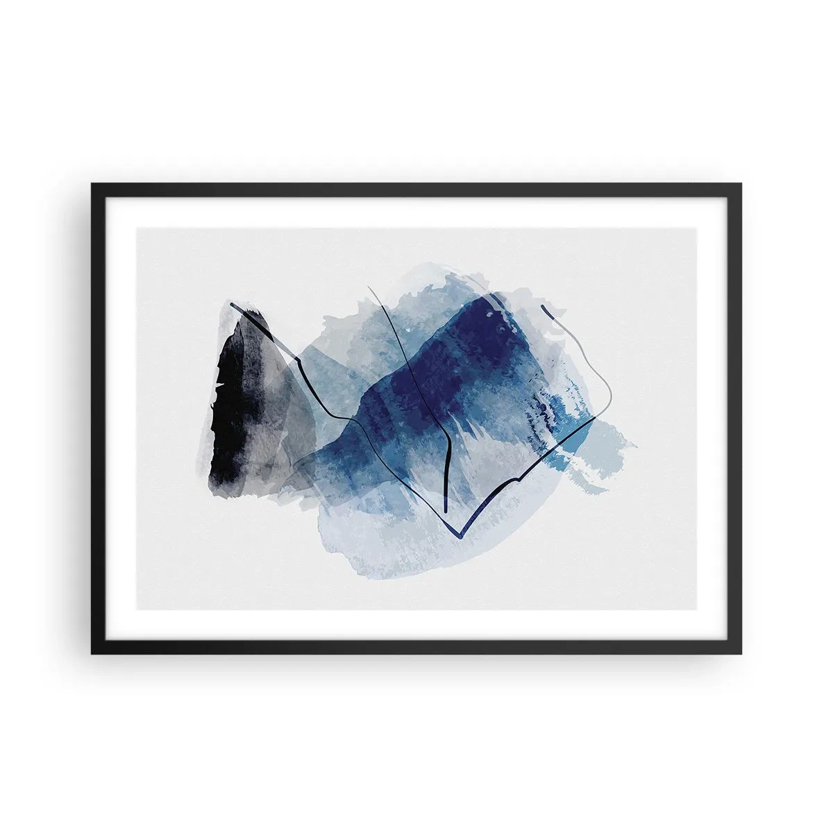 Poster in einem schwarzem Rahmen - Abstrakte Formen in Blautönen mit zarten Linien - 70x50cm - Eisberg - Moderne Wanddekoration für Wohnzimmer und Schlafzimmer ARTTOR