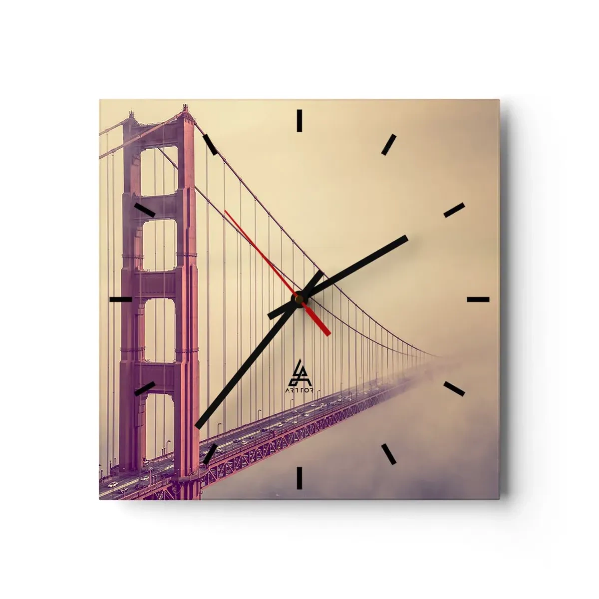 Wanduhr - Glasuhr - Eine Brücke im Nebel in Pastelltönen, ein Symbol für Eleganz und Frieden - 30x30cm - Zwischen Himmel und Erde - Moderne Wanddekoration für Wohnzimmer und Schlafzimmer ARTTOR
