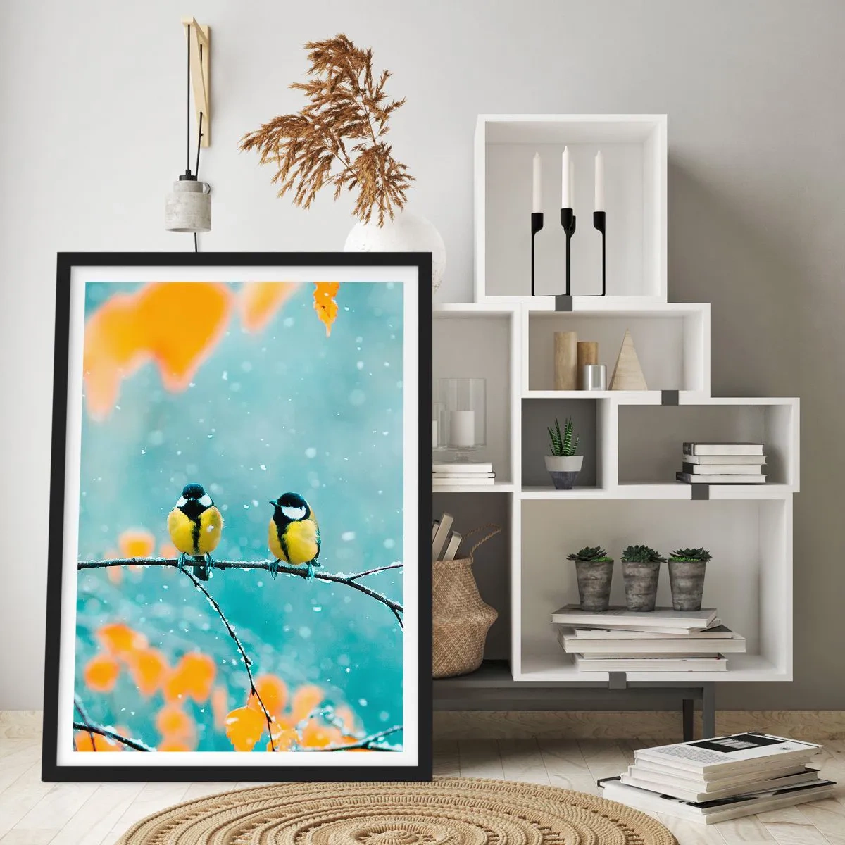 Poster in einem schwarzem Rahmen - Vogelklatsch - 30x40 cm