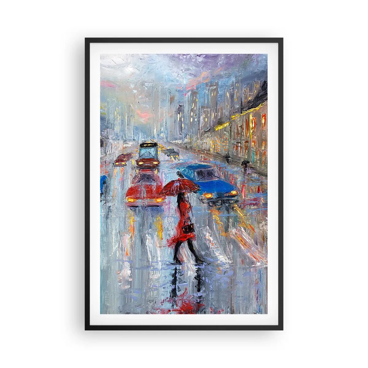 Poster in einem schwarzem Rahmen - Regnerischer Nachmittag in der Stadt - 61x91 cm