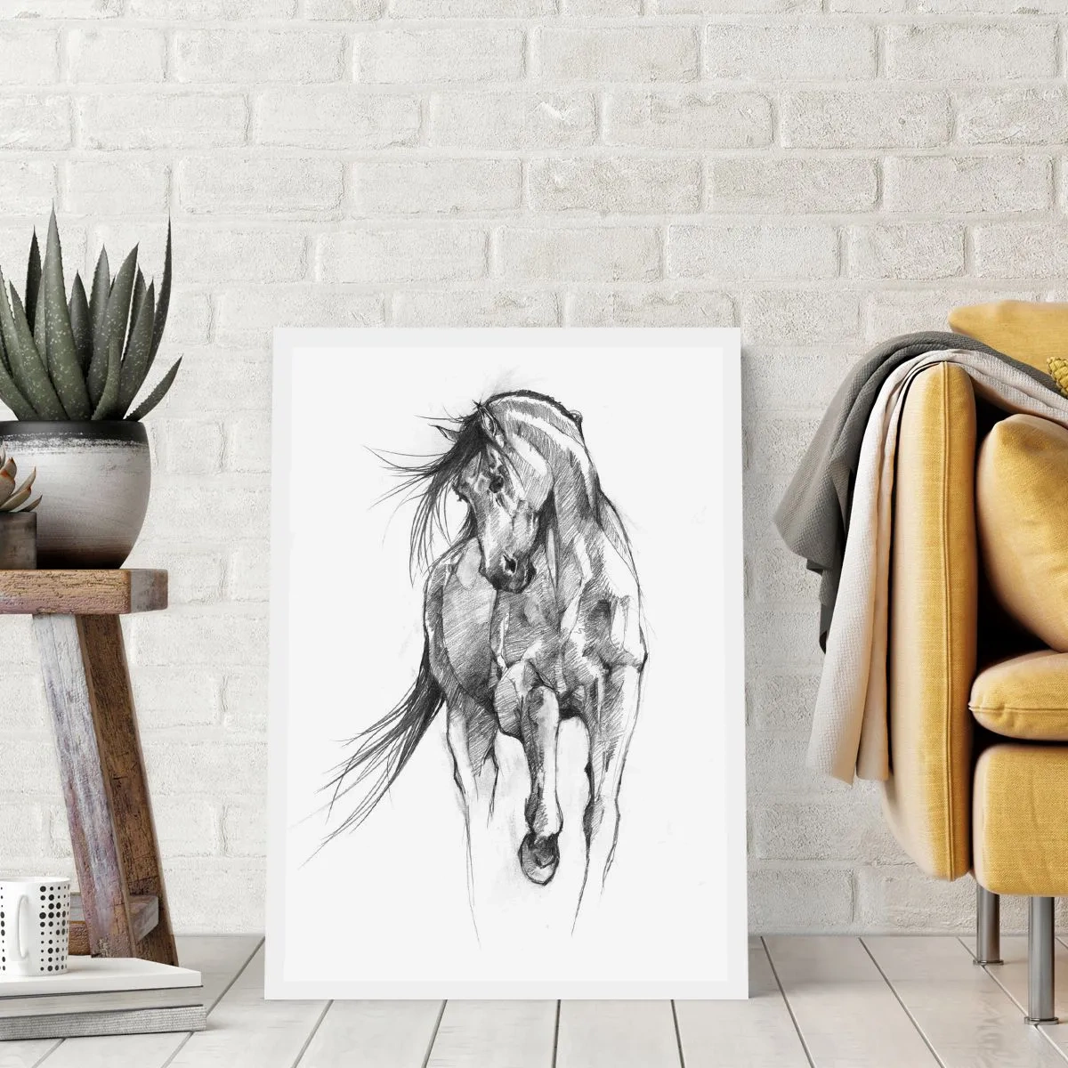 Poster - Skizze eines Pferdes in dynamischer Pose - 50x70cm - Im anmutigen Trab - Moderne Wanddekoration für Wohnzimmer und Schlafzimmer ARTTOR