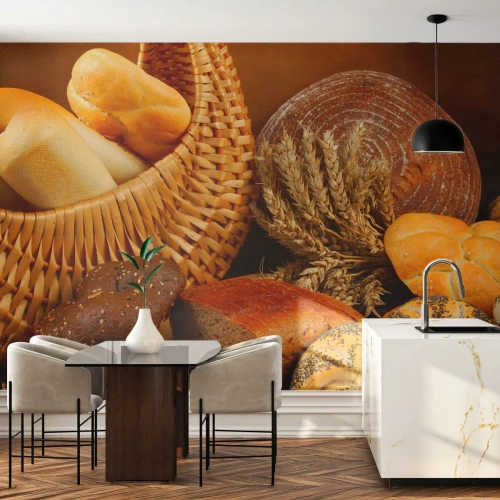 Selbstklebende Fototapete Deluxe Sticker - Wir sind wieder davongekommen - Gastronomie, Brot, Brot - 350x256 cm