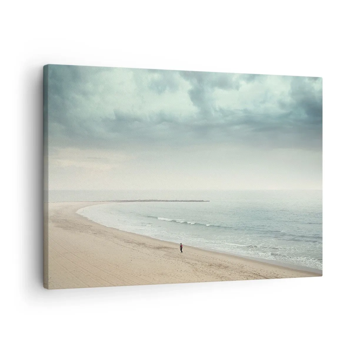 Bild auf Leinwand - Leinwandbild - Eine einsame Gestalt an einem verlassenen Strand an einem ruhigen Meer - 70x50cm - Auf der Suche nach Frieden - Moderne Wanddekoration für Wohnzimmer und Schlafzimmer ARTTOR