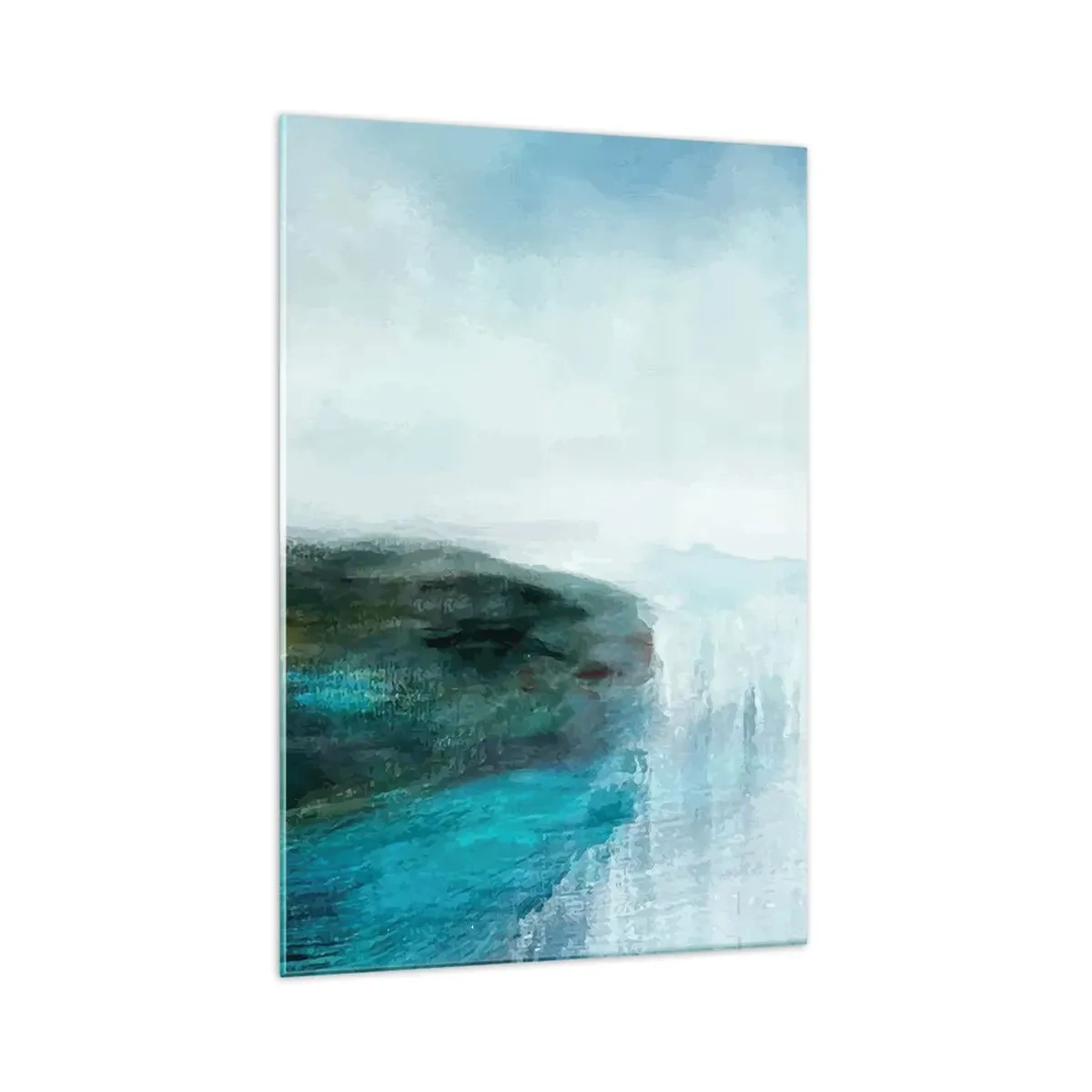 Glasbild - Bild auf glas - Abstrakte Landschaft in Türkis- und Grautönen - 70x100cm - Nautische Abstraktion - Moderne Wanddekoration für Wohnzimmer und Schlafzimmer ARTTOR