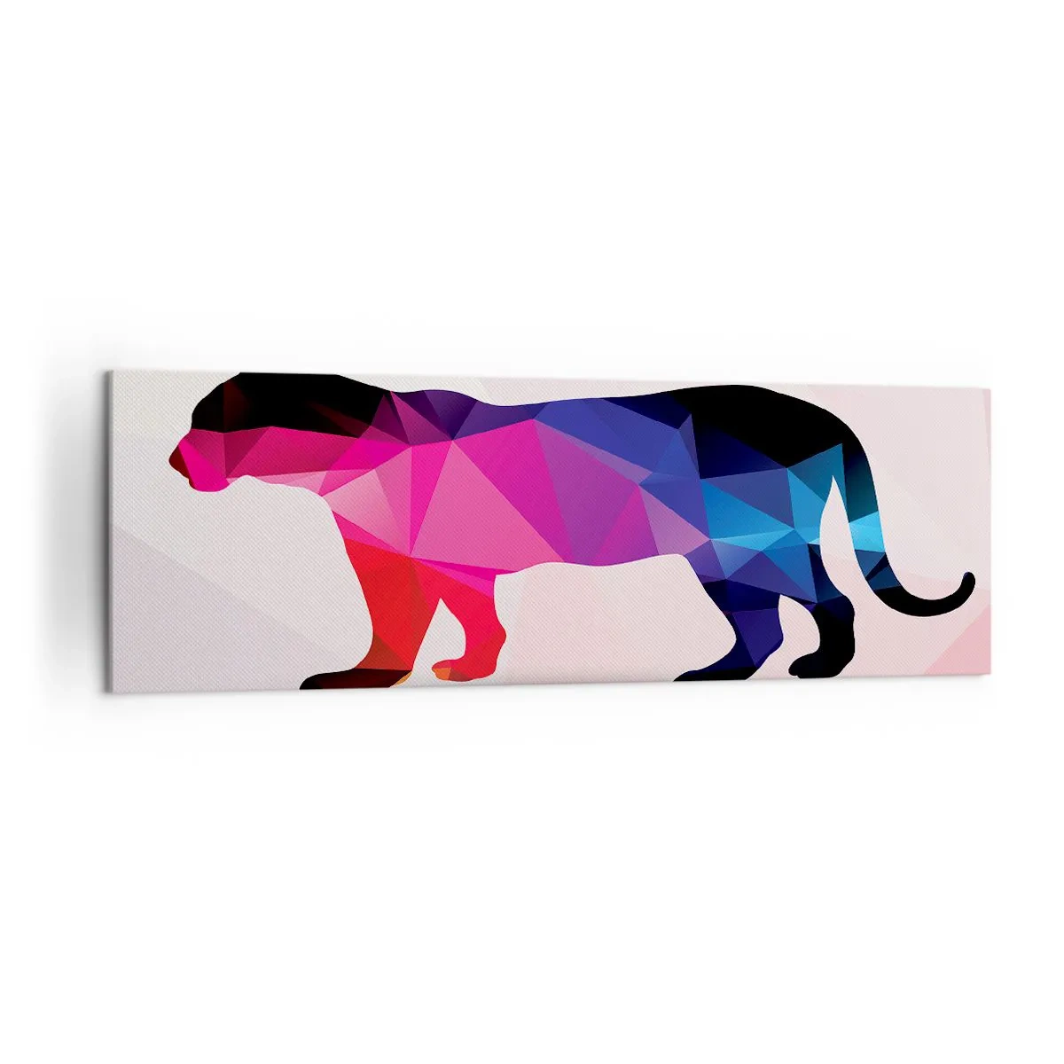 Bild auf Leinwand - Leinwandbild - Geometrische Panther-Silhouette in Rosa- und Blautönen - 160x50cm - Diment Panther - Moderne Wanddekoration für Wohnzimmer und Schlafzimmer ARTTOR