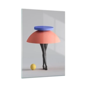 Glasbild - Bild auf glas - Eine surreale Figur aus geometrischen Formen und Beinen - 50x70cm - Surrealistische Komposition - Moderne Wanddekoration für Wohnzimmer und Schlafzimmer ARTTOR