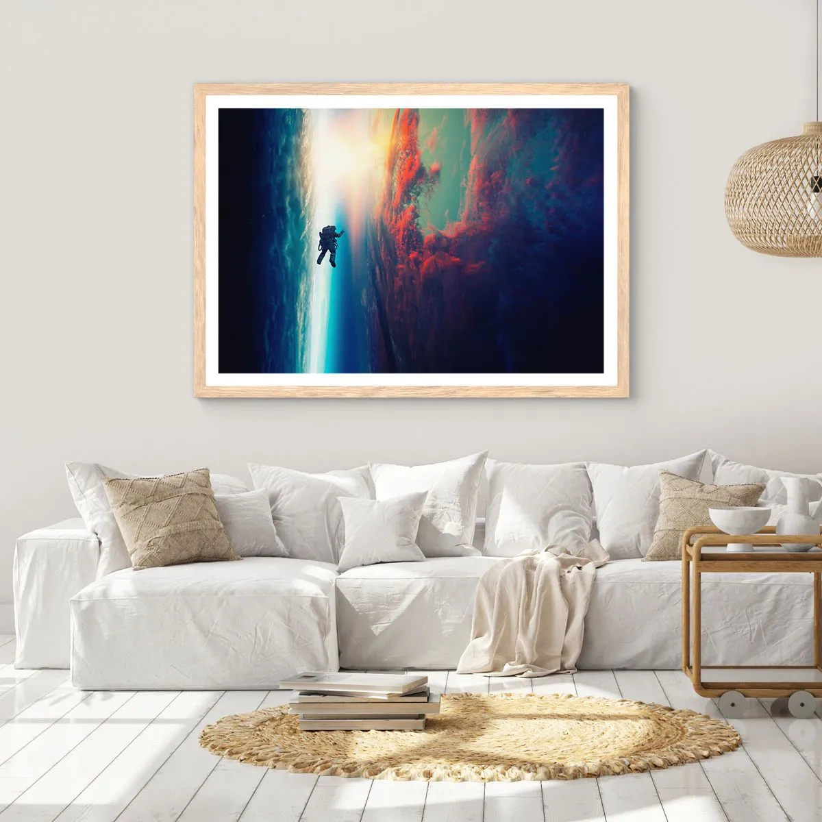 Poster in einem Rahmen aus heller Eiche - Sich dem Universum stellen - 50x40 cm