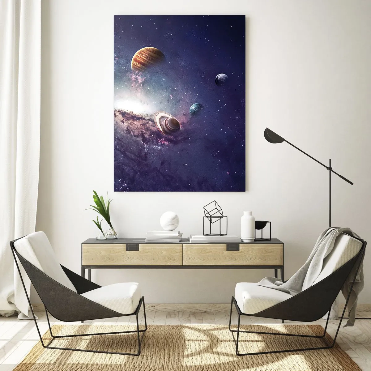 Glasbild - Bild auf glas - Eine phantasievolle Vision von Planeten, die im Weltraum kreisen - 50x70cm - Solar-Tanz-System - Moderne Wanddekoration für Wohnzimmer und Schlafzimmer ARTTOR