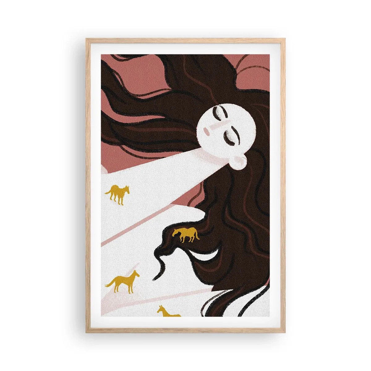 Poster in einem Rahmen aus heller Eiche - Traum von einem goldenen Pferd - 61x91 cm