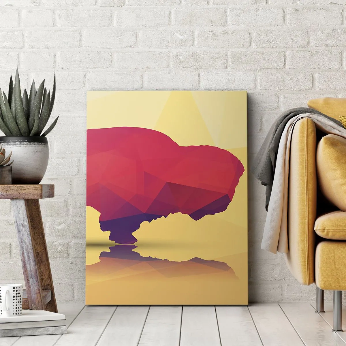 Bild auf Leinwand - Leinwandbild - Geometrische Silhouette eines Bisons in Rot- und Lilatönen - 50x70cm - Die Amaranth-Stärke des Bisons - Moderne Wanddekoration für Wohnzimmer und Schlafzimmer ARTTOR
