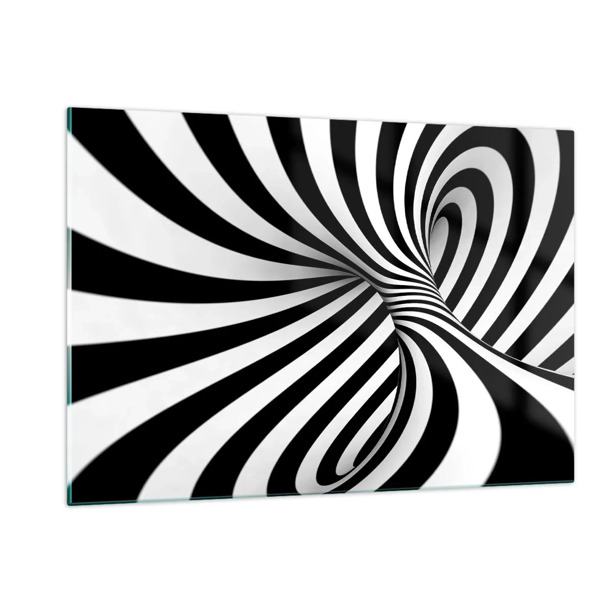 Glasbild - Bild auf glas - Eine schwarz-weiße Spirale, die einen dynamischen Raumeffekt erzeugt. - 120x80cm - Komposition: Tanzraum - Moderne Wanddekoration für Wohnzimmer und Schlafzimmer ARTTOR