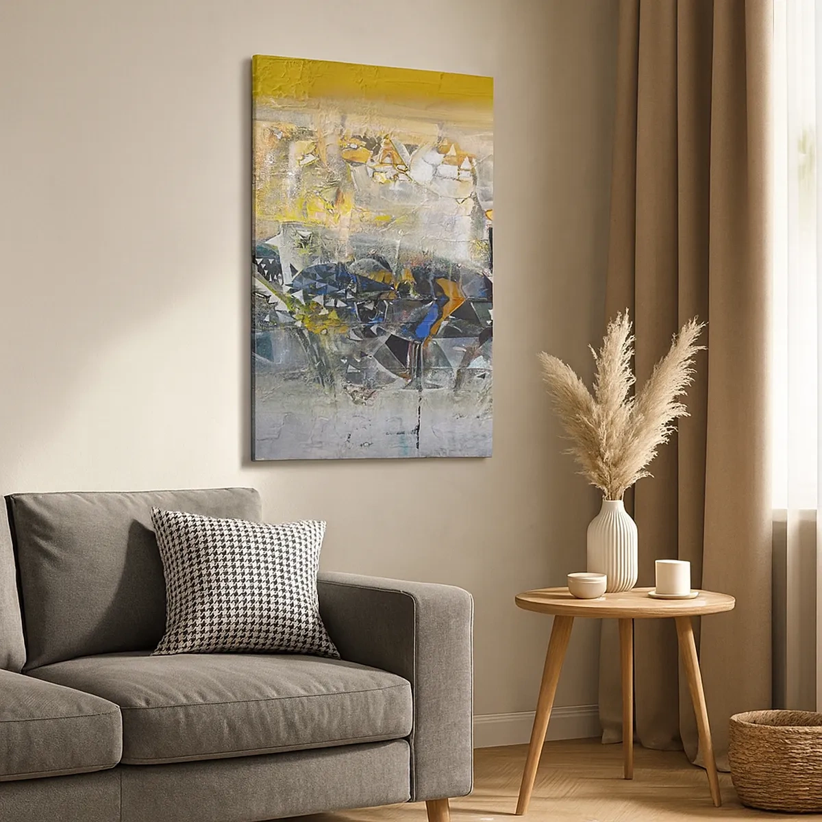 Bild auf Leinwand - Leinwandbild - Abstraktion mit dominanten Gelb- und Grautönen - 50x70cm - Alles wird gut - Moderne Wanddekoration für Wohnzimmer und Schlafzimmer ARTTOR