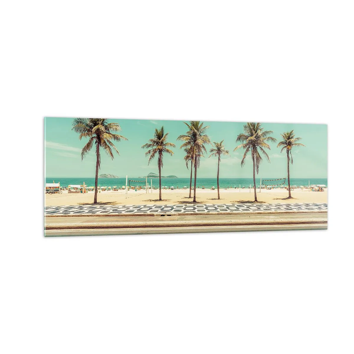 Glasbild - Bild auf glas - Palmen am Strand mit Blick auf das Meer und den blauen Himmel - 140x50cm - Beim Bewachen des Strandes - Moderne Wanddekoration für Wohnzimmer und Schlafzimmer ARTTOR