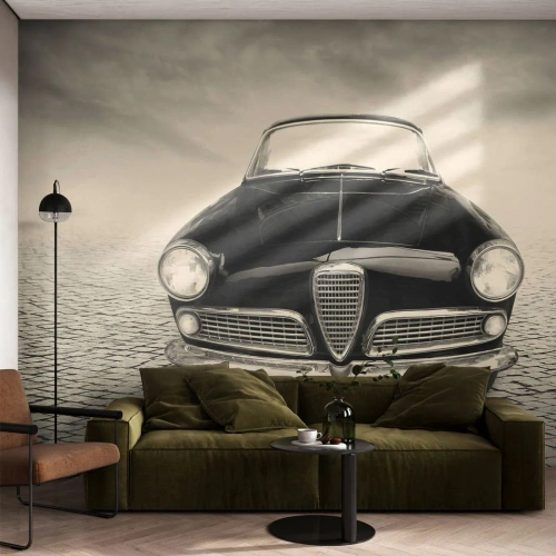 Selbstklebende Fototapete Deluxe Sticker - Man muss mich einfach lieben - Auto, Jahrgang, Schwarz und weiß - 200x140 cm