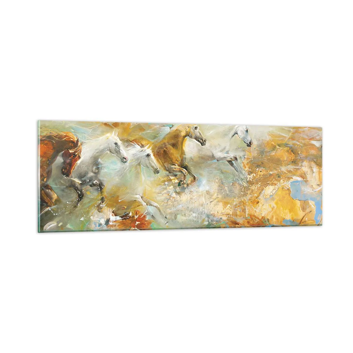 Glasbild - Bild auf glas - Im Galopp durch das Licht - 90x30 cm