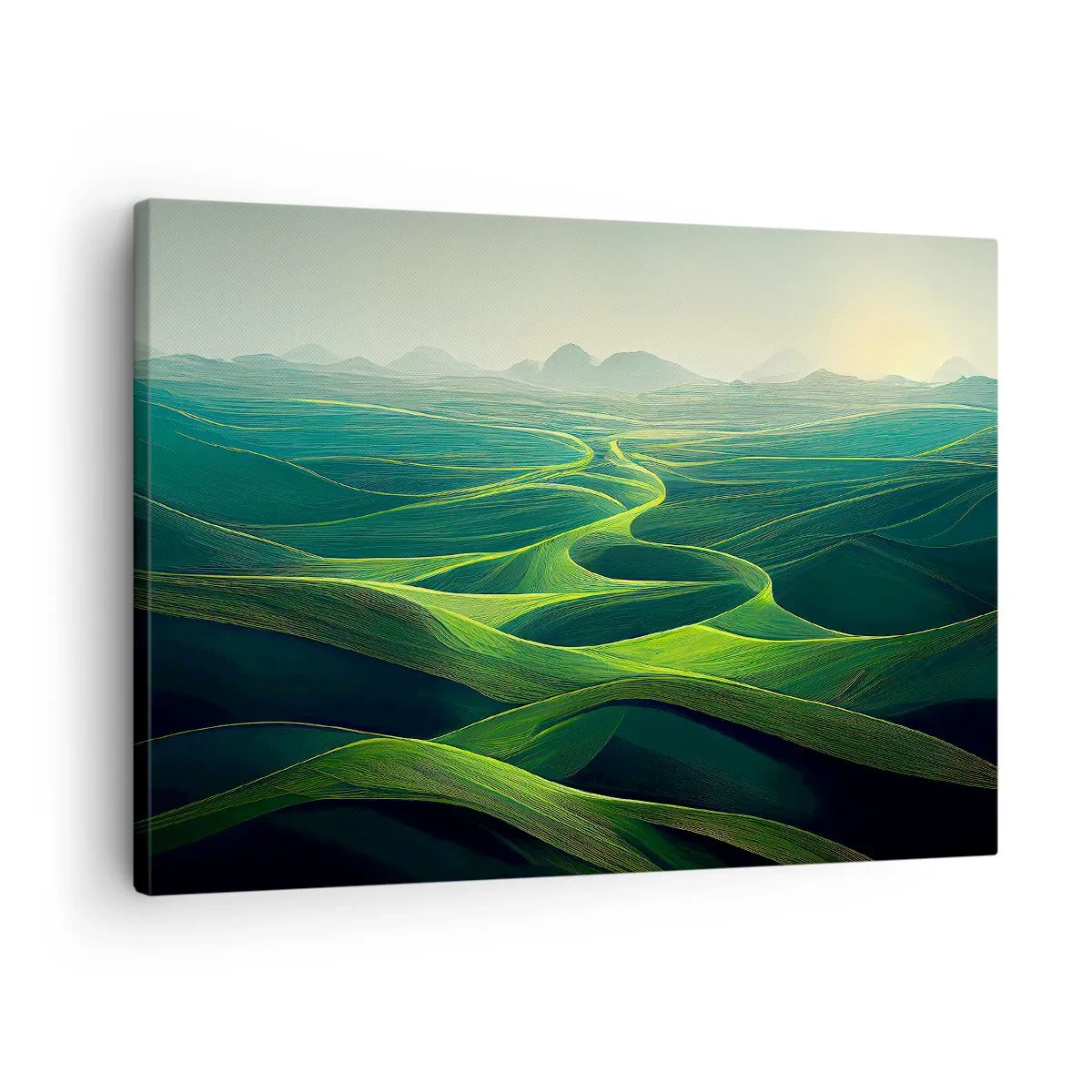 Bild auf Leinwand - Leinwandbild - Grüne Hügel mit sanften Pfaden - 70x50cm - In den grünen Tälern - Moderne Wanddekoration für Wohnzimmer und Schlafzimmer ARTTOR