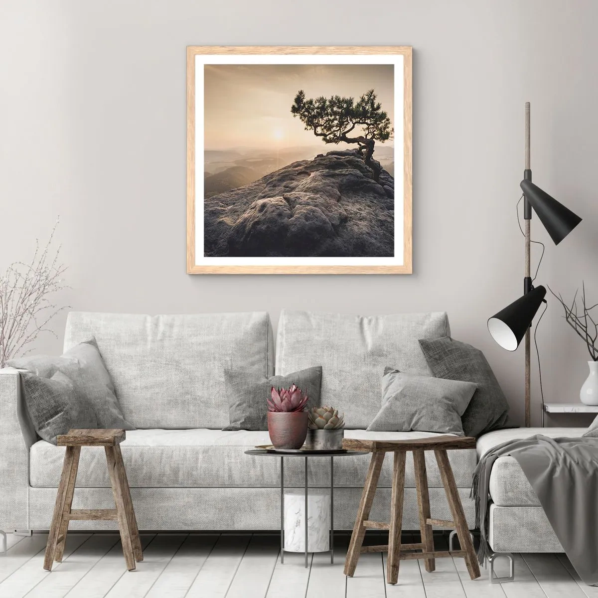 Poster in einem Rahmen aus heller Eiche - Das Leben gewinnt immer - 60x60 cm