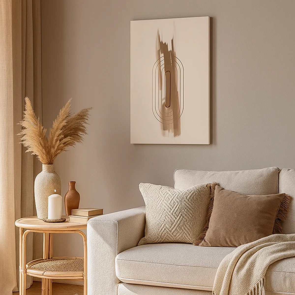 Bild auf Leinwand - Leinwandbild - Eine minimalistische Komposition in Beige- und Grautönen mit geometrischem Muster - 50x70cm - Ein Hauch von Grau - Moderne Wanddekoration für Wohnzimmer und Schlafzimmer ARTTOR