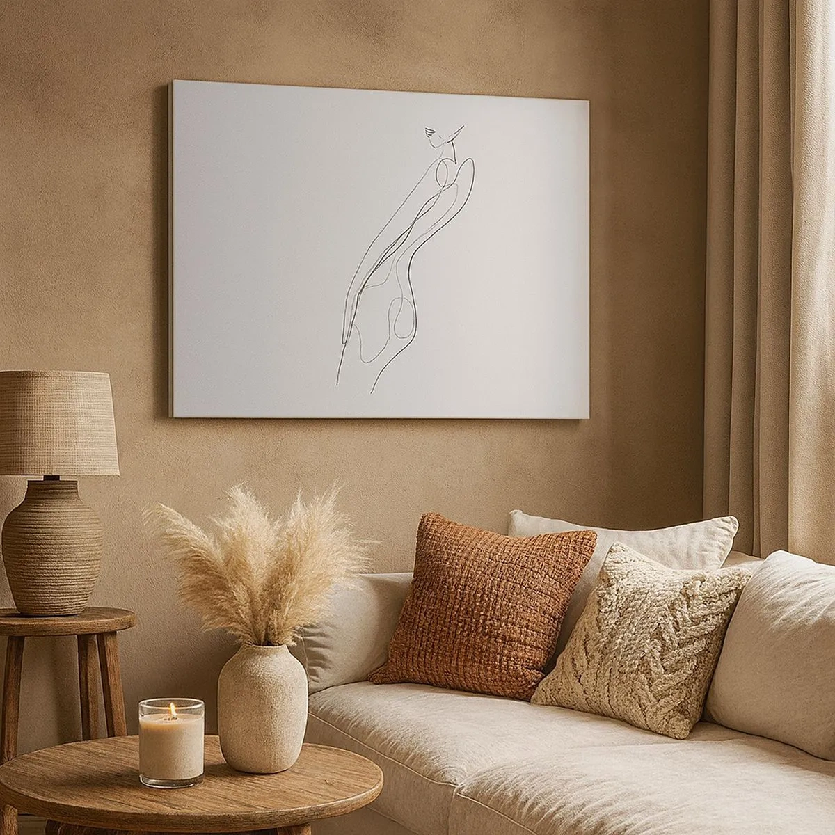 Bild auf Leinwand - Leinwandbild - Eine minimalistische Linie, die eine Silhouette vor einem hellen Hintergrund zeigt - 70x50cm - Bloß ein Versprechen - Moderne Wanddekoration für Wohnzimmer und Schlafzimmer ARTTOR